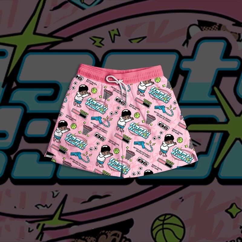 Quần short lưới NASTY KIDDO Shoot Hoops (Hồng)