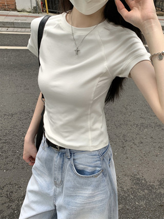 75479 Slim-fit Raglan Cổ Tròn Cotton Nguyên Chất Phù Hợp Với Áo Ngắn Tay T