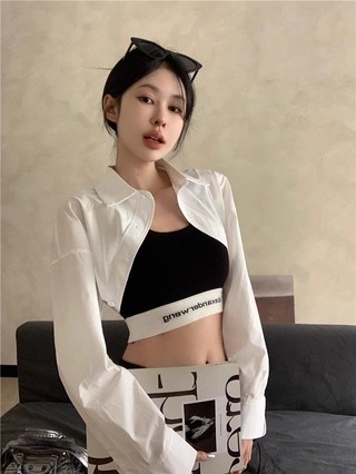 Áo Sơ Mi Cổ polo Dài Tay Mùa Hè Phong Cách Mới Chính Hãng Vai Ngắn Eo Cao Áo Sơ Mi Nữ