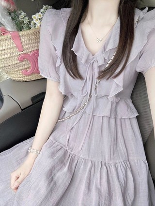 Bé Gái Phong Cách Phương Tây Đầm Đẹp Bé Gái Phong Cách Phương Tây Đầm Đẹp Thời Trang Cao Cấp Pháp Cổ Chữ v Siêu Cổ Tích Tay Ngắn Mùa Hè Phong Cách Mỏng Mỏng Mỏng Ôm-