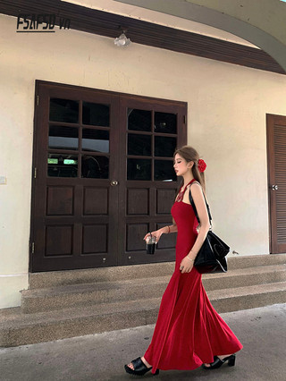 Thời Trang Phù Hợp Với 2024 Phong Cách Mới Bướm Cổ Dây Sling Đầm Nữ Hẹp Eo Ôm Hơn Nhìn Váy Dài Mùa Hè