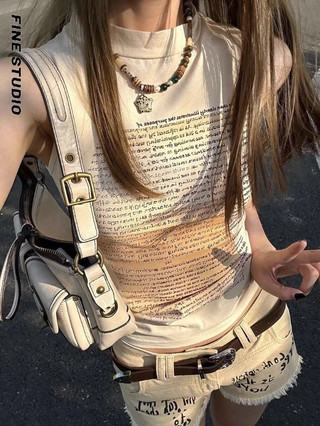 Mùa Hè Phong Cách Mới In Hình Mỹ Retro Hot Girl Vest Niche Không Tay Slim fit Thiết Kế Mỏng Hơn Nhìn Ngắn Sling Top