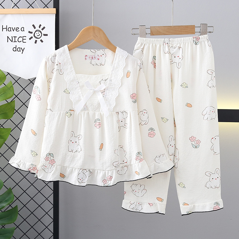 Eid Mubarak Trang Phục Trẻ Em Phong Cách Nhật Bản Dài Tay Loungewear Bé Gái Cổ Vuông Váy Ngủ Cho 5 - 6 Tuổi