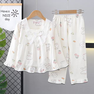 Eid Mubarak Trang Phục Trẻ Em Phong Cách Nhật Bản Dài Tay Loungewear Bé Gái Cổ Vuông Váy Ngủ Cho 5 - 6 Tuổi