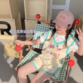  Bộ đồ thể thao trẻ em Mùa hè Áo thun phong cách mới Quần short thông thường Bộ đồ hai mảnh cho bé gái