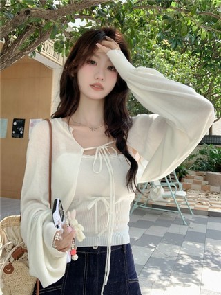 Áo len dệt kim dài tay có dây 74895