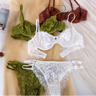   1 Bộ  4 Màu Áo Ngực Ren Nữ Gợi Cảm + Quần Lót Vòng Thép Đồ Lót Không Có Bọt Biển Trong Suốt Cô Gái Thanh Niên Bralette Dây Mềm Đẩy Lên Quần Lót Nữ 