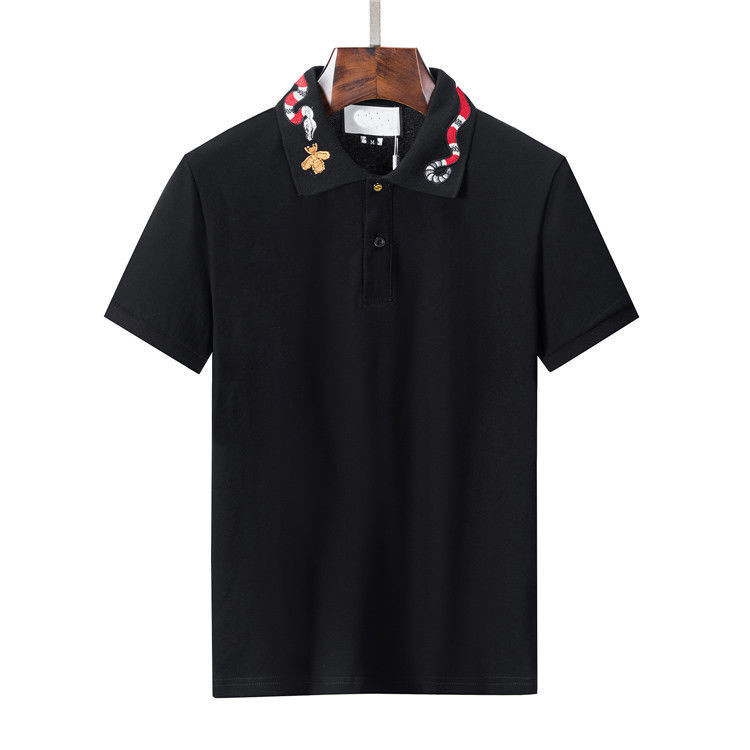 C419 _ GUCCI Áo Polo Nam Thương Hiệu Hợp Thời Trang Châu Âu Và Mỹ Tay Ngắn Ong Rắn Thêu Thời Trang Tay Ngắn