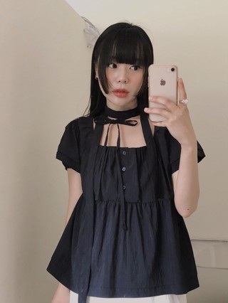 Áo sơ mi ngắn tay cổ vuông thanh lịch mùa hè 75020 ins