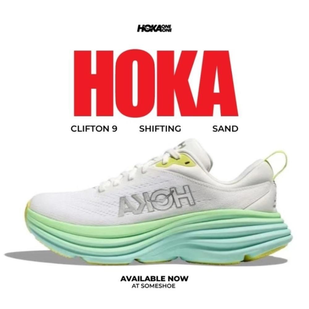【100% Genuine】 Hoka Bondi 8 Mesh Breathable Running Shoes Mint Green For Women 1127952-BDBSO