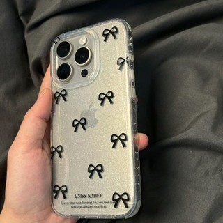 Nơ Đen Lấp Lánh Thích Hợp Cho Apple 15 / 14 / 13promax Ốp Lưng Mềm 12 / 11pro xr / xs Trong Suốt 8p