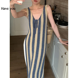 Phong Cách Hàn Quốc Phù Hợp Với Phong Cách Pháp Tương Phản Màu Sọc Cao Khe Dệt Kim Vest Cổ Chữ V Ren-Up