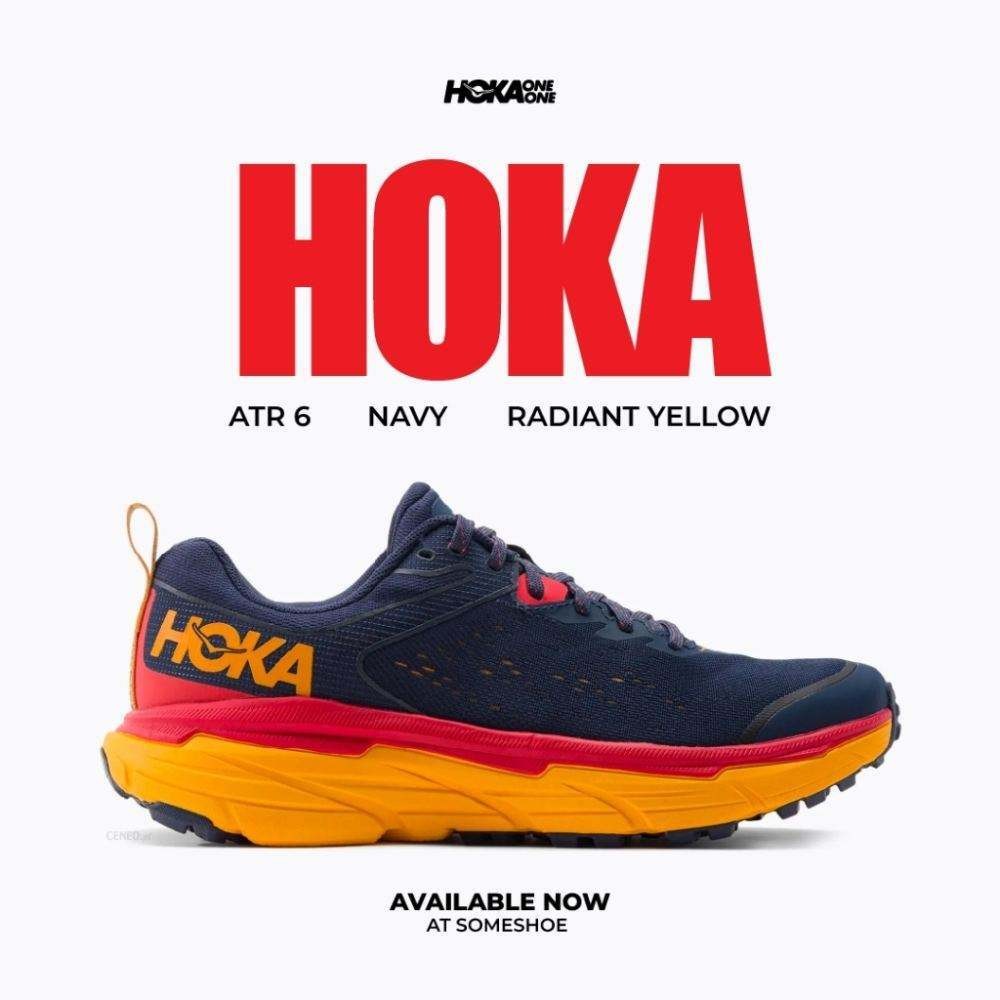 【100% Genuine】Hoka ATR 6 Navy Radiant Yellow Running Shoes For Men Sneakers