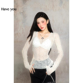 Hot Girl Phong Cách Hàn Quốc Mist Meteor Diamond Micro-Trong Suốt Dài Tay Rỗng Slim-Fit Ren Ngực Miếng Lót Sling Nữ Phù Hợp Với