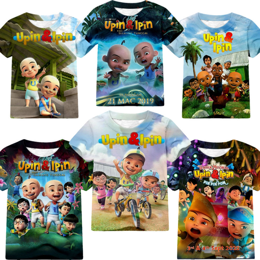 Áo thun họa tiết Upin & Ipin bé trai | Áo ngắn tay in 3D | Thiết kế anh em đôi vui nhộn | Khô nhanh 