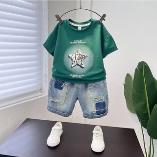 Bộ Đồ Mùa Hè Bé Trai 2024 Phong Cách Mới Xù Đẹp Trai Thời Trang Cotton Nguyên Chất Trẻ Em Nhỏ Áo Thun Thời Trang Mùa Hè Tay Ngắn Mỏng Hợp Thời Trang