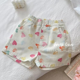  Quần short mùa hè phong cách mới cho bé gái Phiên bản Hàn Quốc Trắng bán chạy Quần nóng thời trang in hình tình yêu