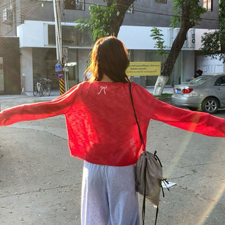 Whbyzwhcb Sweet Bowknot Thêu Dệt Kim Chống Nắng Cardigan Nữ Mùa Hè Mỏng Nhìn Xuyên Qua Đơn-Bệnh