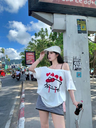 Whbyzwhcb Phim Hoạt Hình In Hình Áo Thun Nữ Thiết Kế Mùa Hè Niche Lỏng Lẻo Ôm Hơn Nhìn Bao Mỡ Cô Gái Ngọt Ngào Phong Cách Cay Đa Giác Vai Top