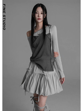 Niche Light Sub-Pleated Pettiskirt Thiết Kế Cảm Thấy Co Giãn Eo Phối Ren Hoa Nụ Ngọt Ngào Mát Đèn Lồng Váy
