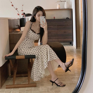 Phong Cách Hàn Quốc Chấm Bi Đầm Mùa Hè Cao Cấp Cảm Giác Tính Khí Ôm Vừa Vặn Eo Ôm Hơn Nhìn Bên Biển