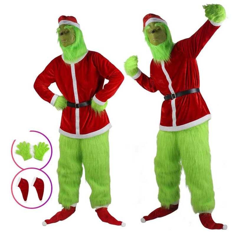 Anime Grinch Ông Già Noel Cosplay Trang Phục Quần Áo Xanh Lá Cây Ăn Mặc Quái Vật Tóc Xanh Kỳ Quái Gr