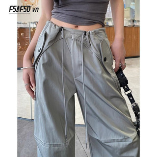Quần ống rộng có túi lớn kiểu Mỹ Retro High Street Quần ống rộng