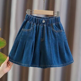  Quần Short Denim Bé Gái Mùa Hè Giữa Lớn Trẻ Em Phong Cách Phương Tây Váy Trẻ Em Mặc Bé Gái Ảnh Hưởng Váy Xếp Ly Mặc Ngoài