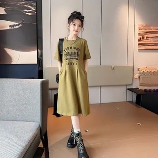 Váy thường ngày cho bé gái Mùa hè Phong cách mới Váy chữ A thời trang Áo thun dài