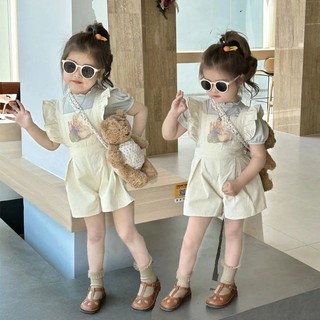  Bộ đồ mùa hè cho bé gái Quần yếm trẻ em phong cách mới Bộ đồ hai mảnh tay ngắn cho bé gái