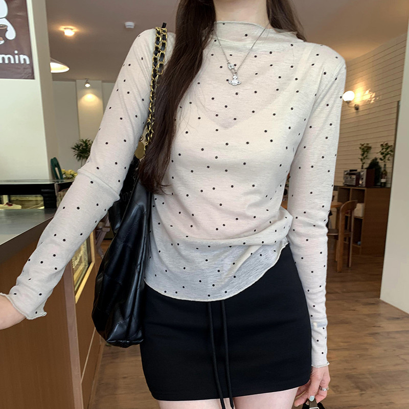 73331 Áo thun dài tay chấm bi mỏng