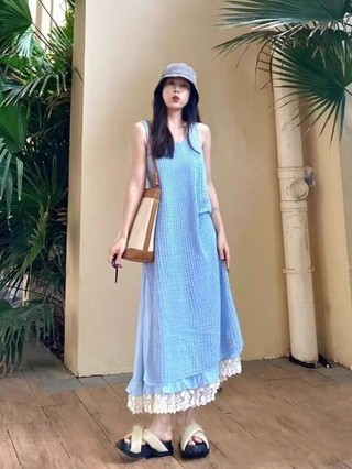 K Dệt Kim Váy Dài Phù Hợp Với Suspender Váy Hai Mảnh Phù Hợp Với Giải Trí Kỳ Nghỉ Phong Cách Thiết Kế Rời