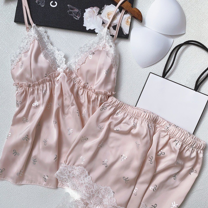 Mùa Hè 2025 Phong Cách Pháp Đồ Ngủ Có Miếng Lót Ngực Nữ Dây Đeo Quần Short Ice Silk Bộ Đồ Ngủ Sang Trọng | BigBuy360 - bigbuy360.vn