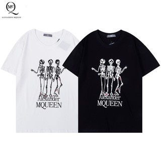 Áo thun Cotton ALEXANDER MQUEEN Nam cổ tròn mới tay ngắn hợp thời trang Thương hiệu phong cách Hàn Quốc Áo sơ mi đáy hàng đầu