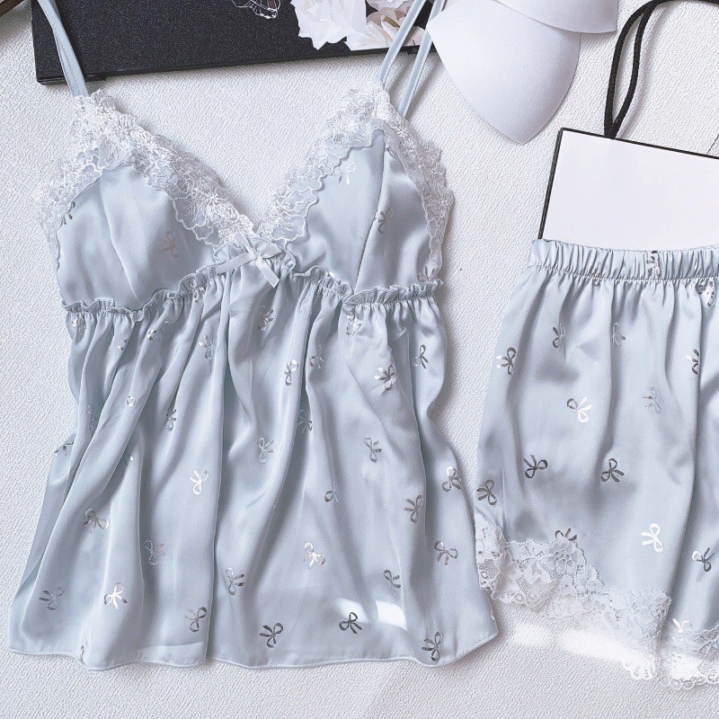 Mùa Hè 2025 Phong Cách Pháp Đồ Ngủ Có Miếng Lót Ngực Nữ Dây Đeo Quần Short Ice Silk Bộ Đồ Ngủ Sang Trọng | BigBuy360 - bigbuy360.vn