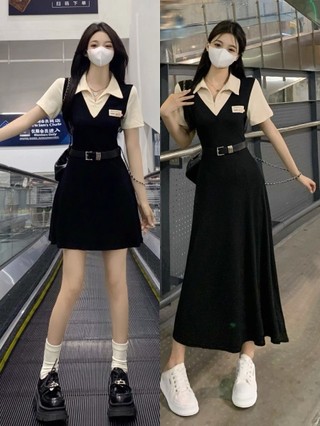 Váy Mỹ Khí Chất Ngắn Tay Áo Đầm Nữ Mùa Hè Kèm Thắt Lưng Học Viện Phong Cách, Có Bigsize