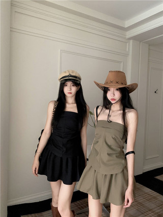 Ngọt Ngào Hot Girl Phù Hợp Với Nữ Niche Thiết Kế Sense Tube Top Áo Vest Top Mùa Hè Cao Cấp Váy Ngắn Nửa Chiều Váy Hai Mảnh