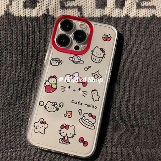 Miao Hello Kitty Thích Hợp Cho Apple 15PROMAX Ốp Lưng Điện Thoại 14 Hoạt Hình 13 Trong Suốt 12 Vỏ Mềm 11