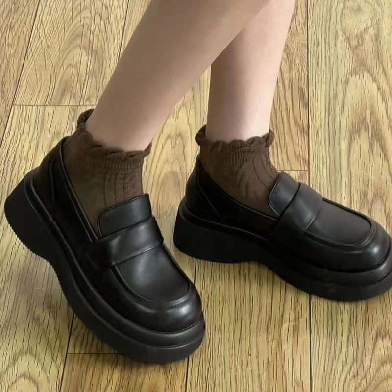 Giày Da Nhỏ Phong Cách Anh Nữ Slip-On Casual Retro Đế Dày Tăng Chiều Cao Choàng