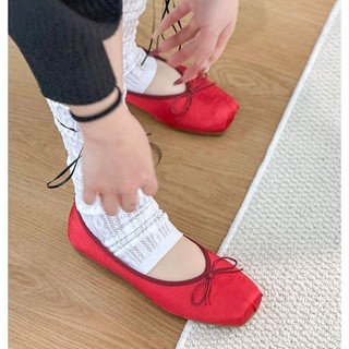 Satin Xếp Ly Ba Lê Giày Đế Bằng Nữ Mùa Xuân 2024 Phong Cách Mới Nơ Thoải Mái Bà Giày Retro Giày Đơn