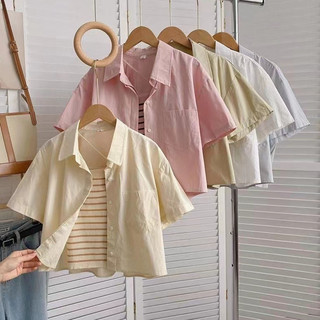 Áo sơ mi ngắn tay trơn mùa hè Áo sơ mi dáng rộng thông thường Áo ngắn
