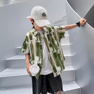 Áo sơ mi ngắn tay bé trai Phong cách mới Áo sơ mi trẻ em Áo đẹp trai bé trai