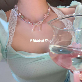 Mùa Xuân Handmade Đầy Màu Sắc Nơ Đính Hạt Vòng Cổ Hoa Ngọc Trai Pha Lê Vòng Cổ Nữ Ánh Sáng Sang Trọng Niche Xương Đòn Dây Chuyền
