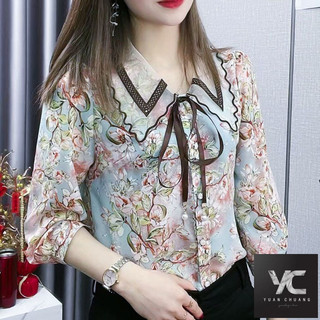  Áo sơ mi voan phong cách mới mùa hè dành cho nữ tay ba phần tư phiên bản Hàn Quốc dáng rộng thời trang Drape Giảm tuổi thon gọn hơn