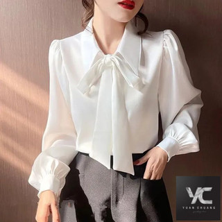  Áo sơ mi voan nơ phong cách mới dành cho nữ Áo sơ mi nữ dài tay kiểu Pháp Áo sơ mi bên trong