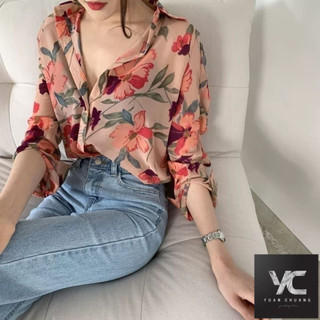  Mùa xuân thu Áo sơ mi voan hoa phong cách mới dài tay thời trang mỏng phong cách thiết kế áo sơ mi phù hợp hàng đầu phong cách mỏng Áo sơ mi mùa xuân mùa hè nữ