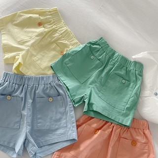  Quần short bé gái Màu sắc phiên bản Hàn Quốc Túi lớn Màu trơn Quần thường ngày Phong cách mỏng Quần nóng rộng
