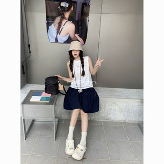 Bộ Đồ Thường Ngày Mùa Hè Màu Trơn Phù Hợp Với Áo Vest Nữ + Váy Eo Co Giãn Phong Cách Nhật Bản Váy Chữ A Nửa Chiều Dài Váy Hai Mảnh