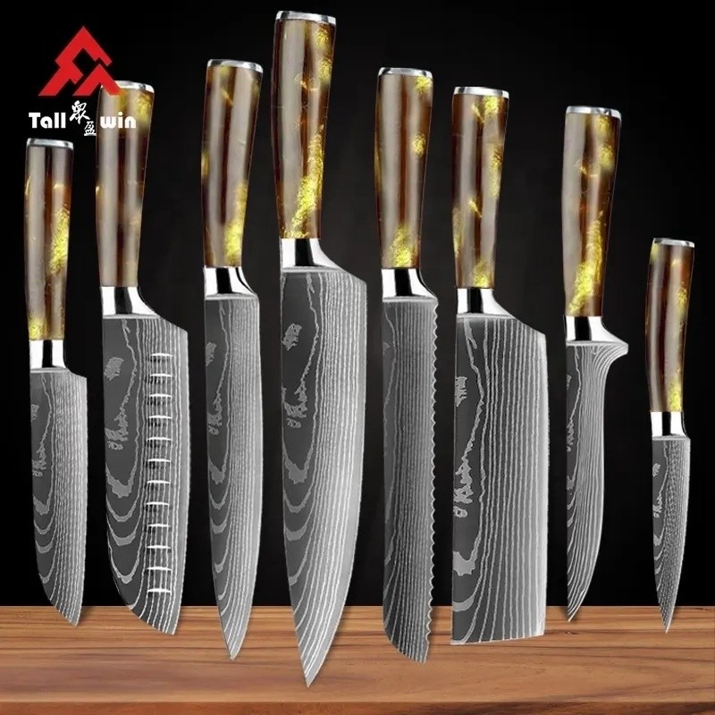 TOALLWIN Cuchillo 3Cr13 Khắc Laser Bằng Thép Không Gỉ Nhựa Xử Lý Nhật Bản Bếp Dao Set