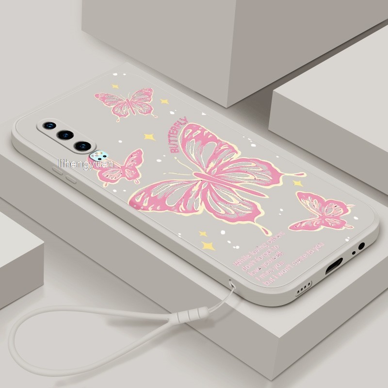 CU Dreamy Shiny Pink Butterfly English Doodle Case Tương thích cho Huawei P20 P20 Pro P30 P30 Lite P